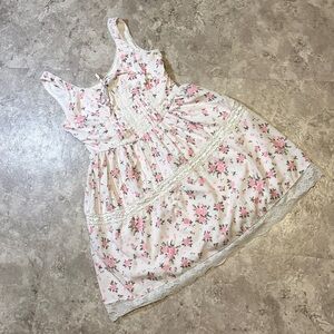Planet Heart Floral Lace Trim Sundress in White and Pink